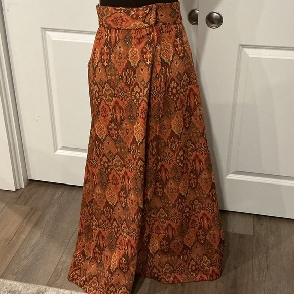 Vintage Brown Orange A-Line Maxi Hook and Eye Zip Shimmer Skirt Size Medium? - Picture 5 of 10